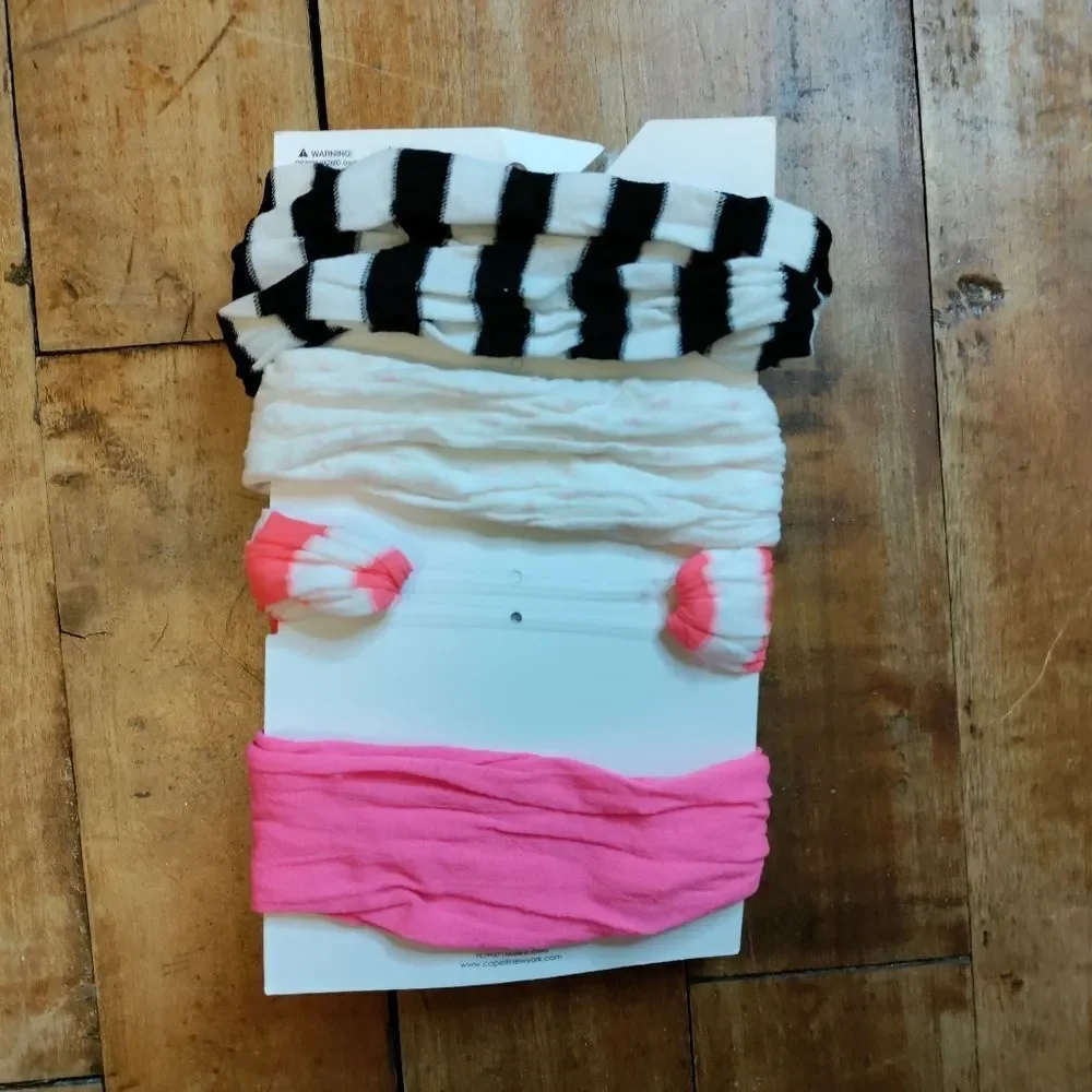Capelli baby girl headbands nylon hot pink white black stripe bundle 4 headbands
